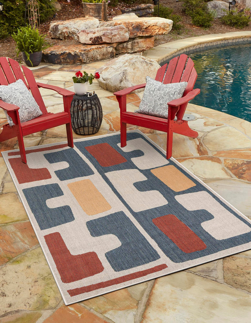 Coastal Terrace Collection Area Rug - Sail Rectangle Ivory and Blue lifestyle 2