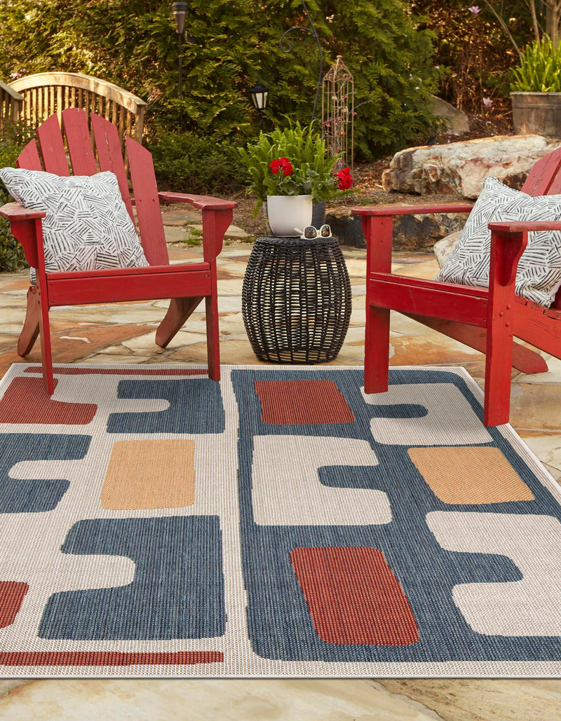 Coastal Terrace Collection Area Rug - Sail Rectangle Ivory and Blue lifestyle 3