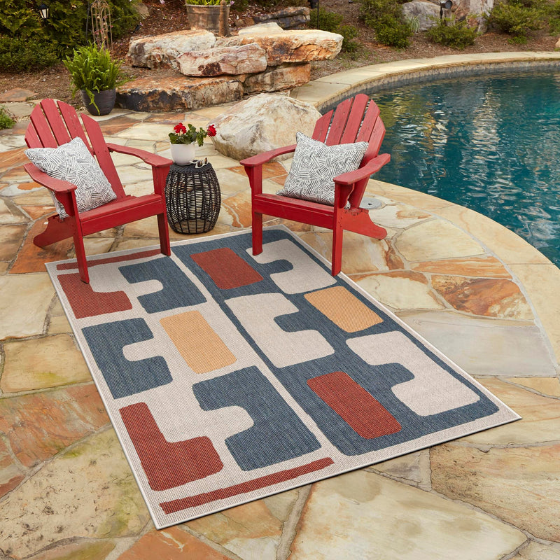 Coastal Terrace Collection Area Rug - Sail Rectangle Ivory and Blue lifestyle 14
