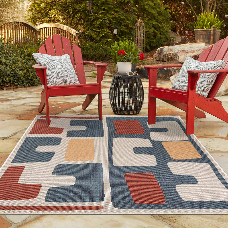 Coastal Terrace Collection Area Rug - Sail Rectangle Ivory and Blue lifestyle 15