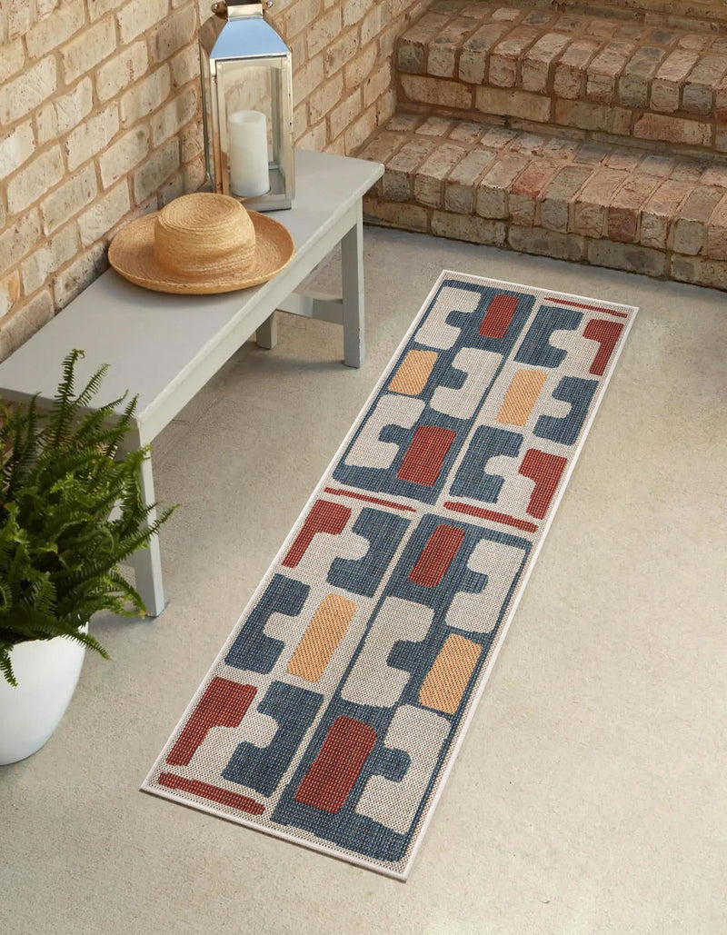 Coastal Terrace Collection Area Rug - Sail Runner Ivory and Blue lifestyle 20