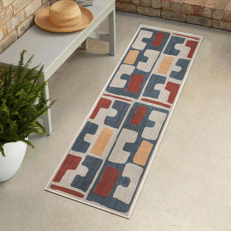 Coastal Terrace Collection Area Rug - Sail Runner Ivory and Blue lifestyle 56