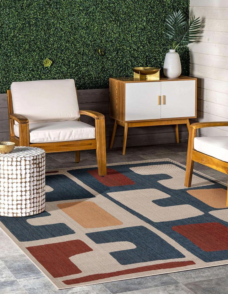 Coastal Terrace Collection Area Rug - Sail Square Ivory and Blue lifestyle 21