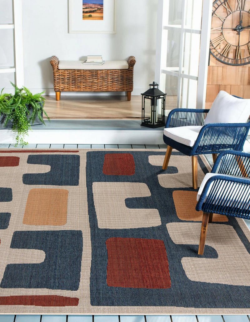 Coastal Terrace Collection Area Rug - Sail Square Ivory and Blue lifestyle 24