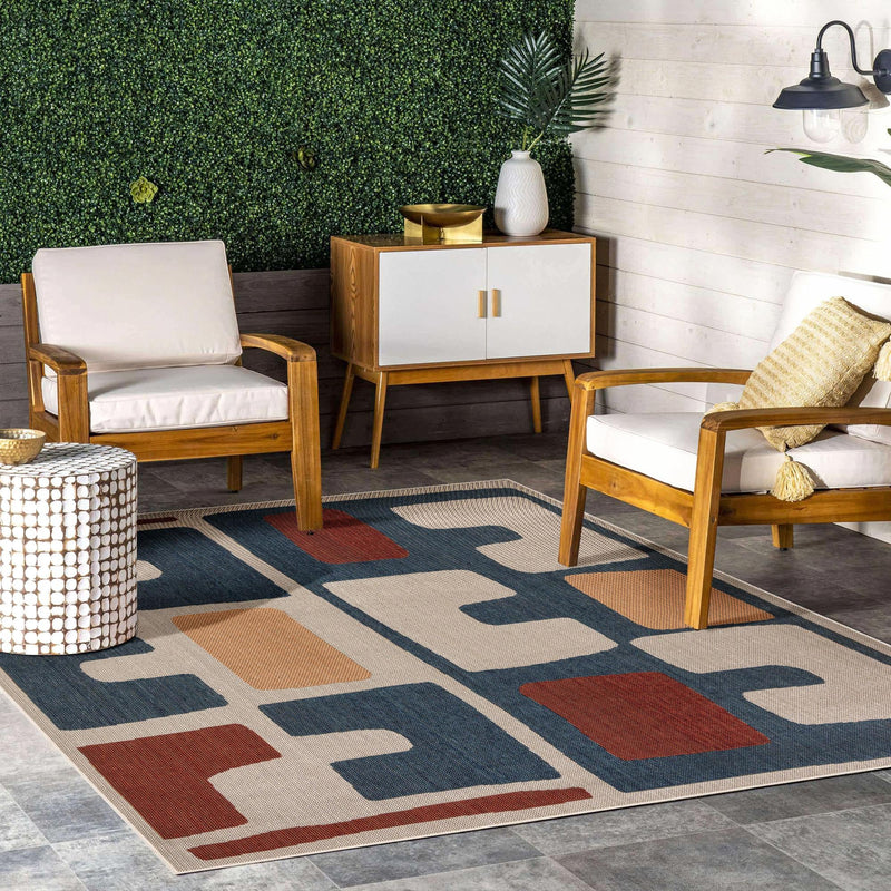Coastal Terrace Collection Area Rug - Sail Square Ivory and Blue lifestyle 57