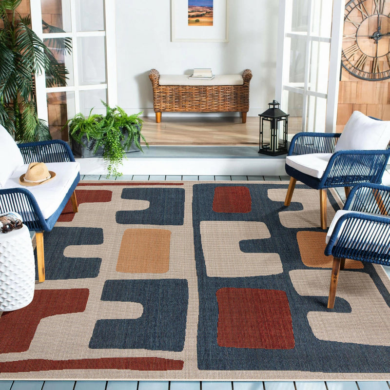 Coastal Terrace Collection Area Rug - Sail Square Ivory and Blue lifestyle 60