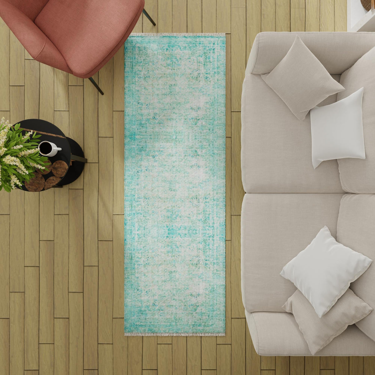 Bazaar Chic Collection Area Rug - Taza Runner Turquoise lifestyle 64