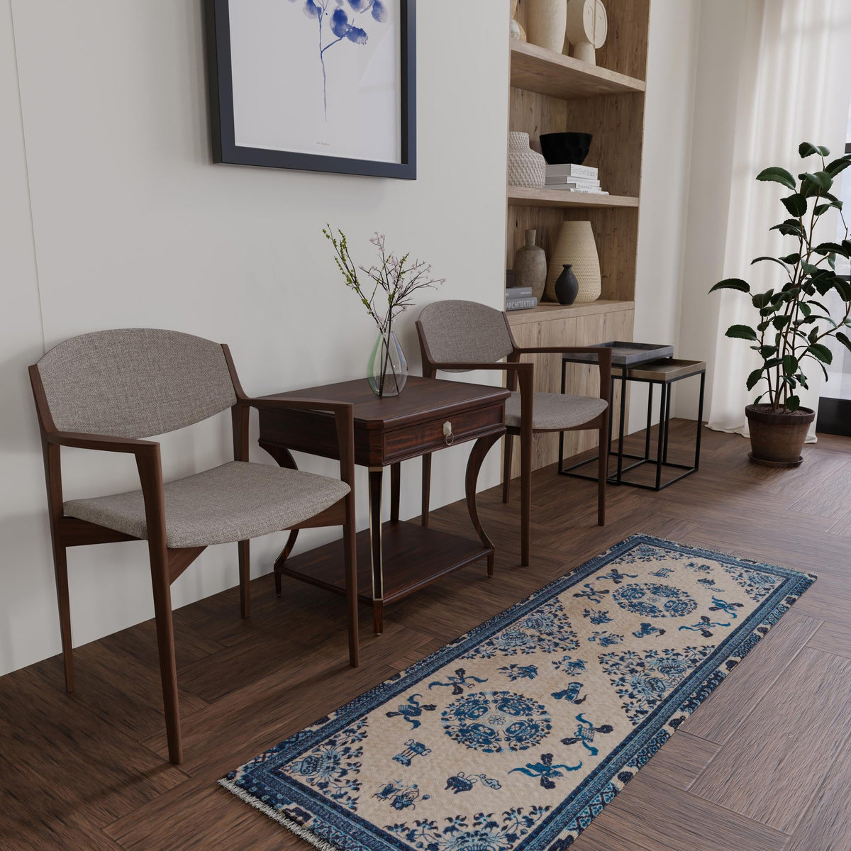 Bazaar Chic Collection Area Rug - Casablanca Runner Ivory and Blue lifestyle 63