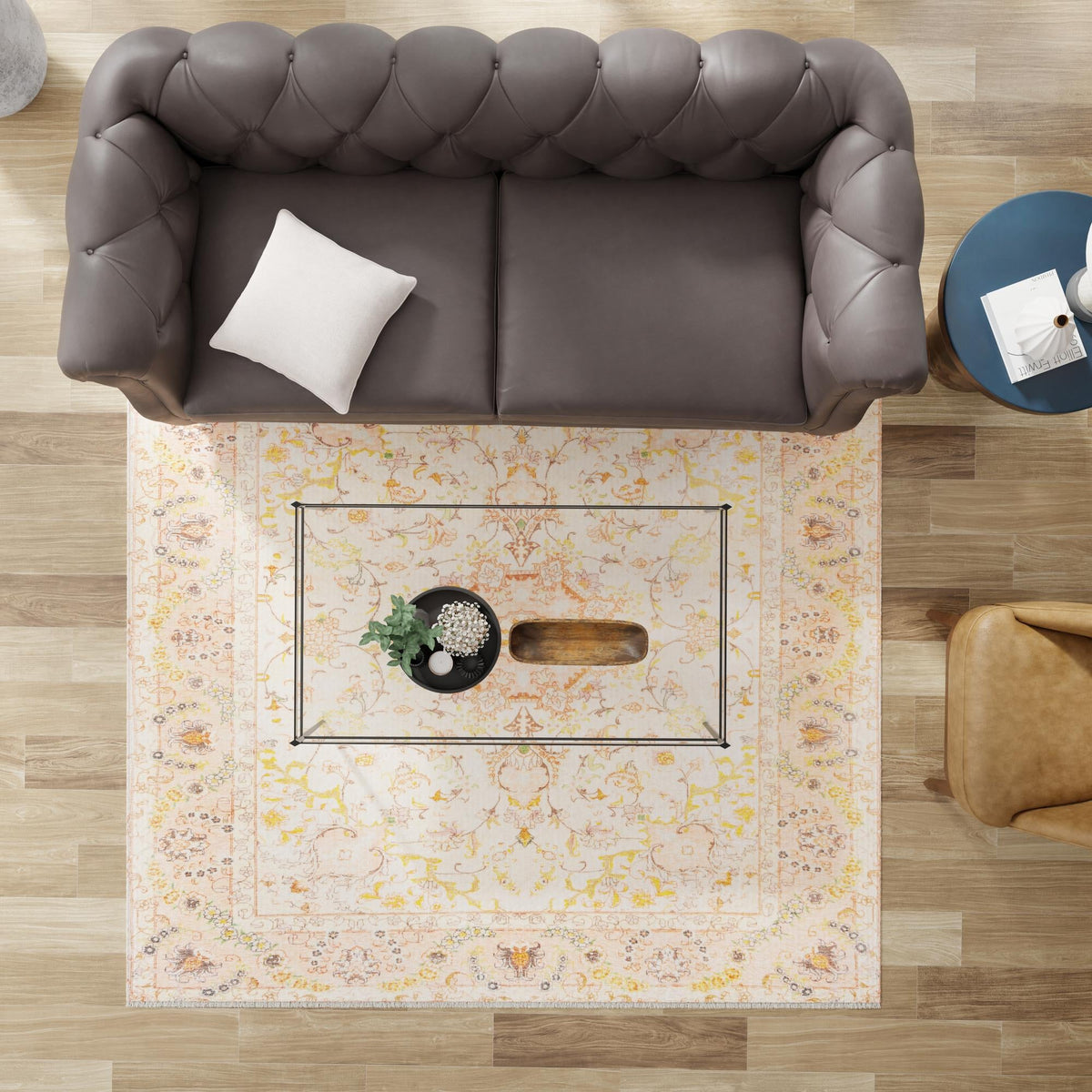 Bazaar Chic Collection Area Rug - Fez Square Ivory and Gold lifestyle 67