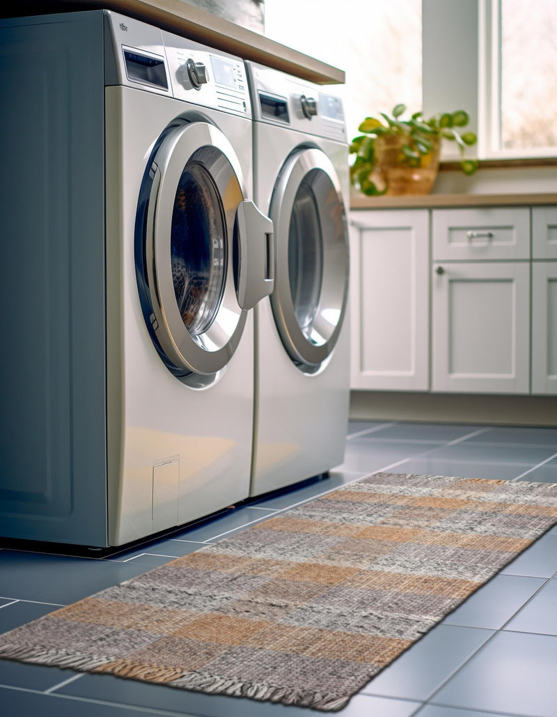 Sustainable Grid Indoor-Outdoor Oasis Collection Area Rug - Savannah Runner Desert Gray lifestyle 90