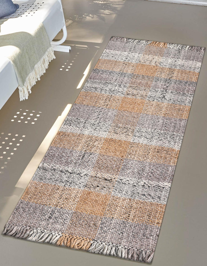 Sustainable Grid Indoor-Outdoor Oasis Collection Area Rug - Savannah Runner Desert Gray lifestyle 92