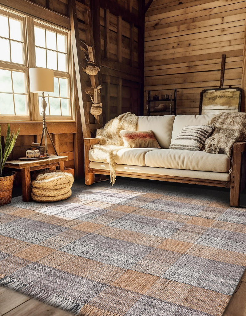 Sustainable Grid Indoor-Outdoor Oasis Collection Area Rug - Savannah Square Desert Gray lifestyle 90