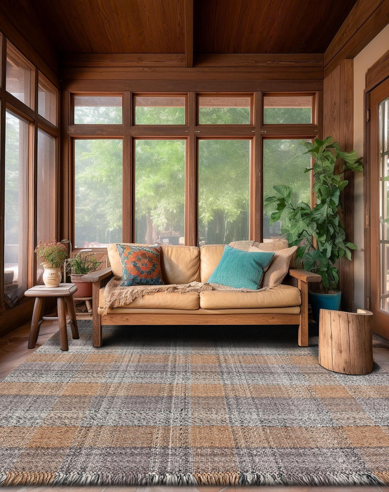 Sustainable Grid Indoor-Outdoor Oasis Collection Area Rug - Savannah Square Desert Gray lifestyle 98