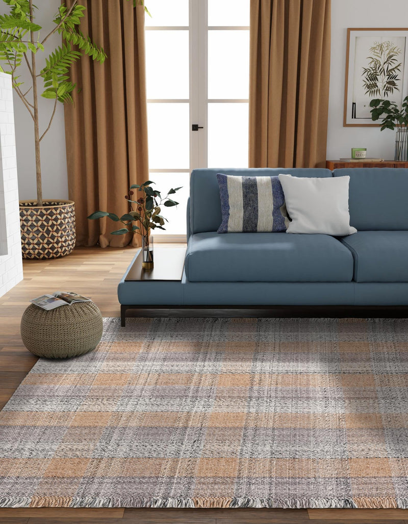 Sustainable Grid Indoor-Outdoor Oasis Collection Area Rug - Savannah Square Desert Gray lifestyle 113