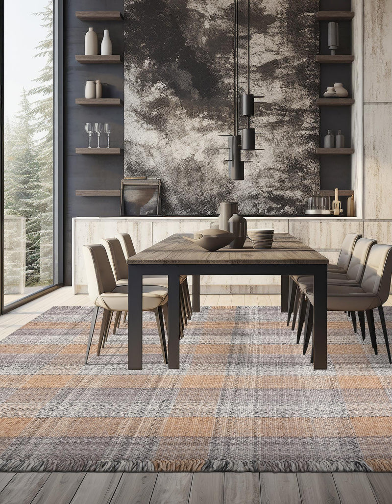 Sustainable Grid Indoor-Outdoor Oasis Collection Area Rug - Savannah Square Desert Gray lifestyle 133