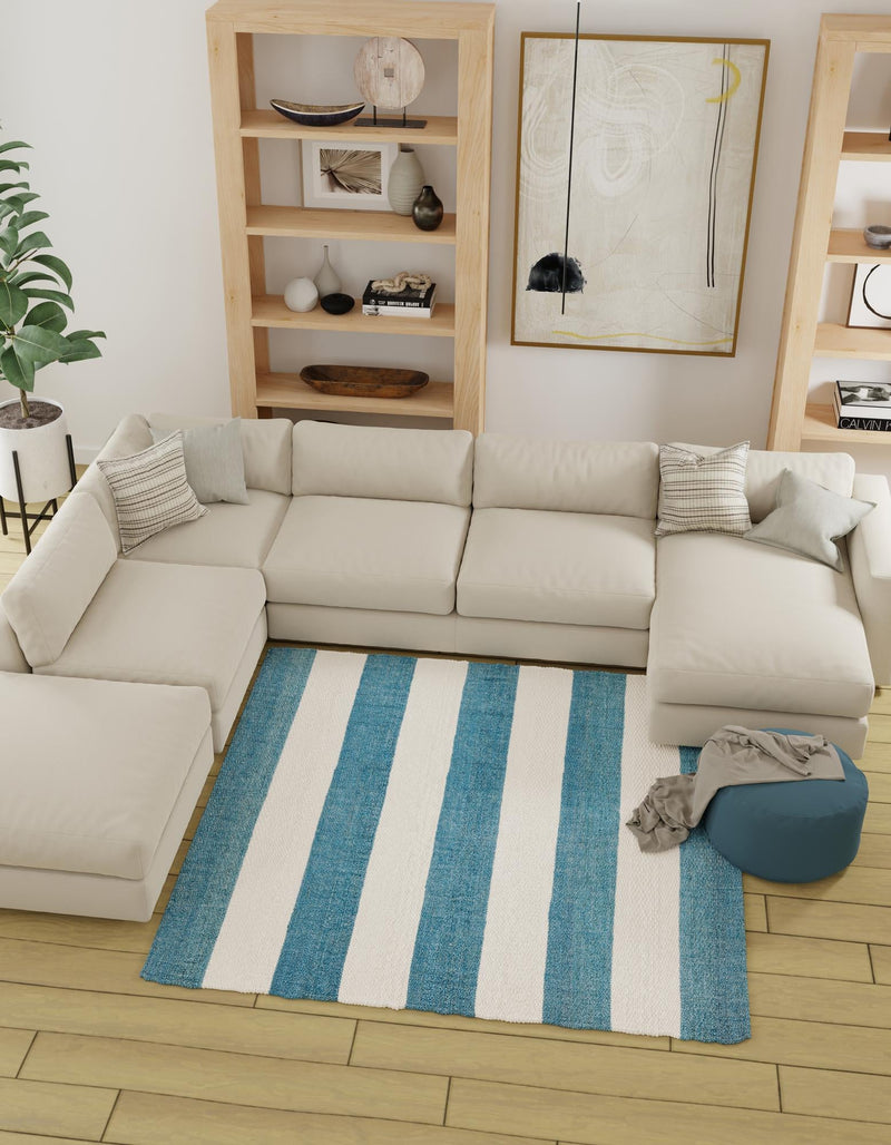 Martha's Vineyard Blueprints Collection Area Rug - Edgartown Square Sky blue lifestyle 75