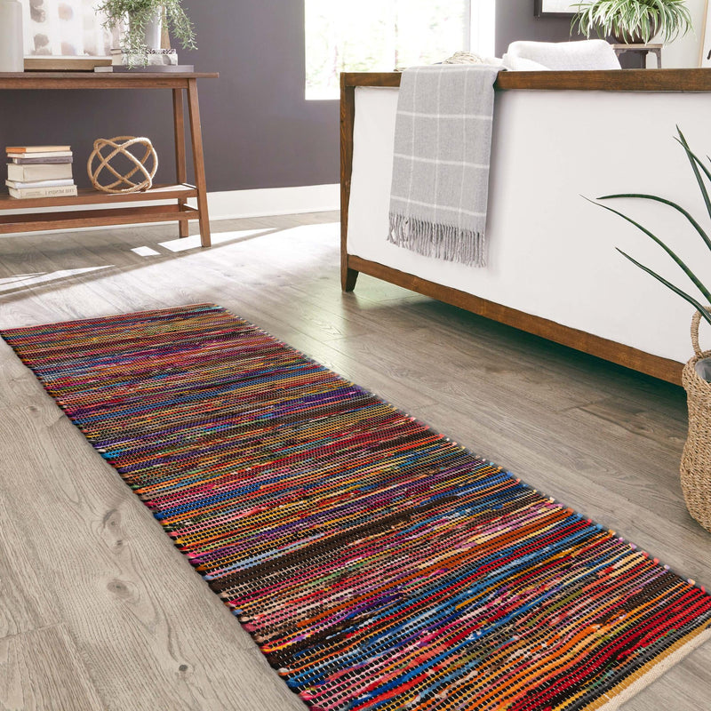 Thar Cotton Collection Area Rug - Alleppey Runner Multi Black lifestyle 42