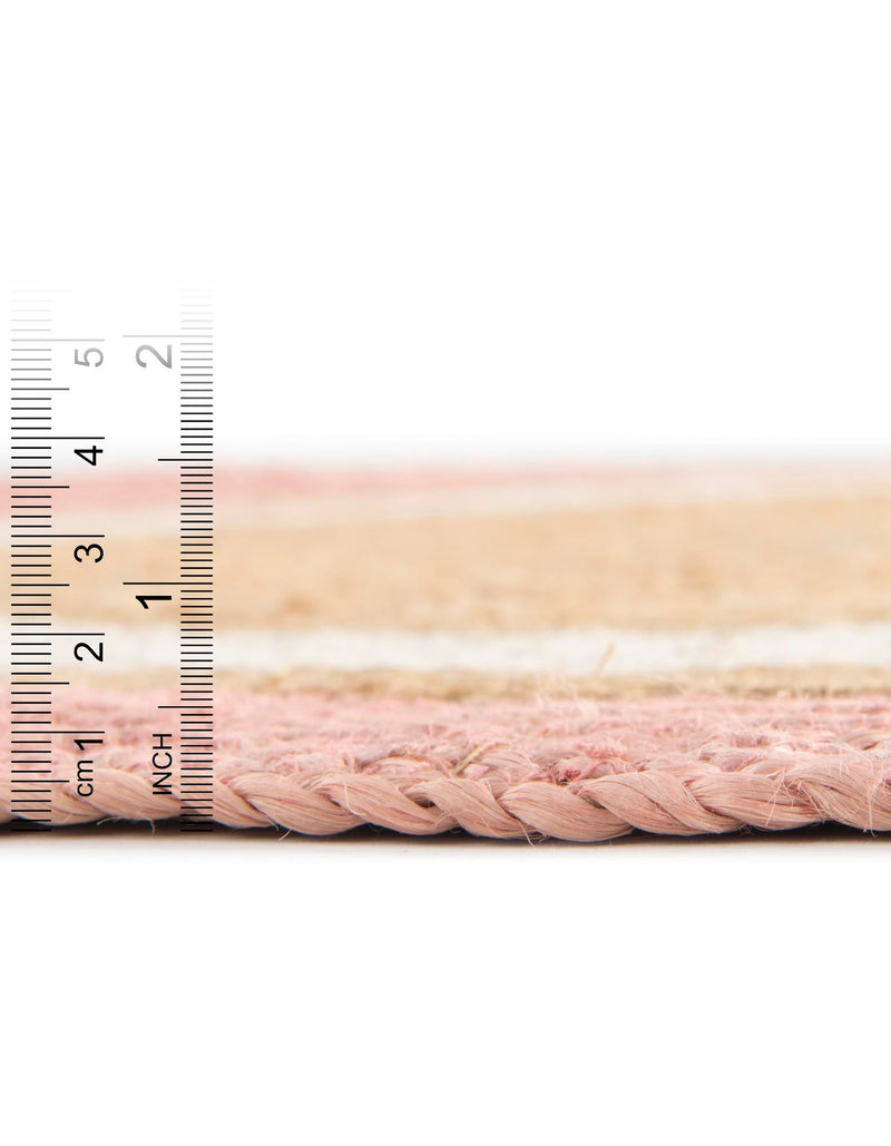 Woven Seaside Jute Collection Area Rug - Nantucket Round Pink White Natural lifestyle 49