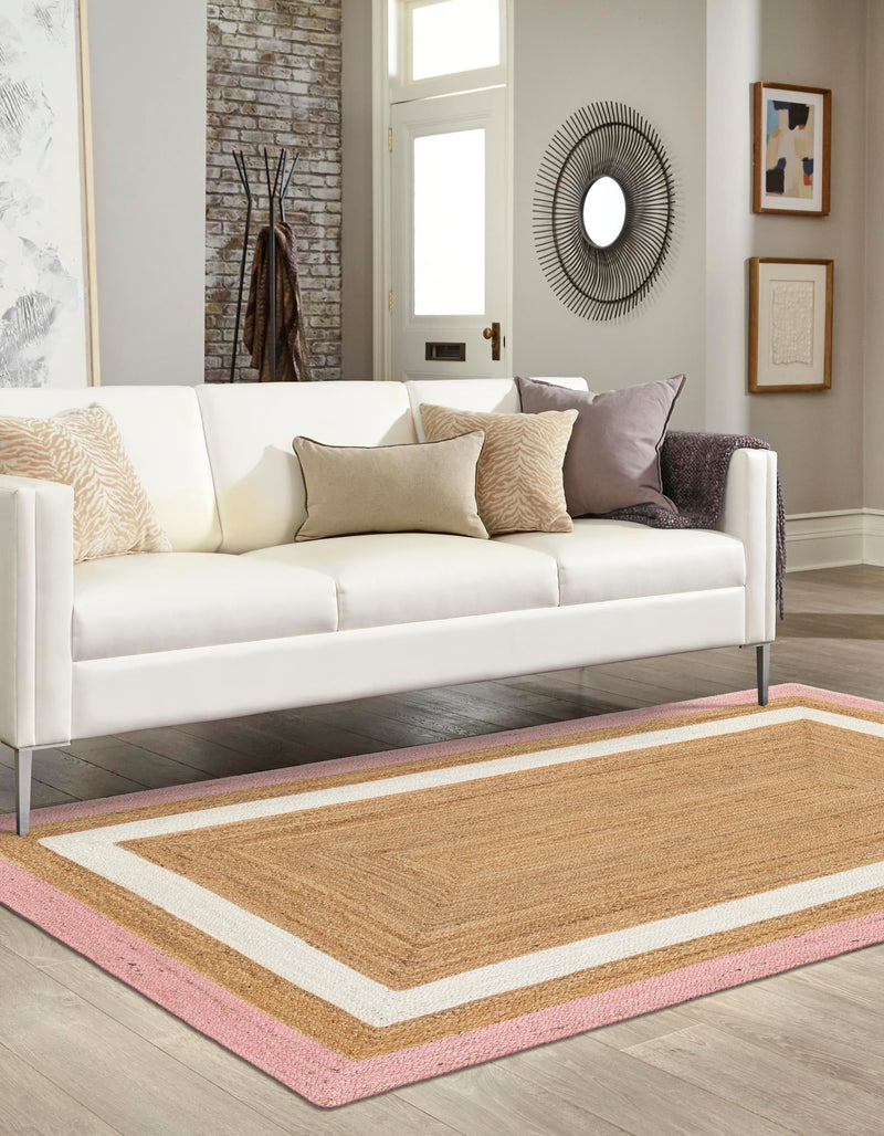 Woven Seaside Jute Collection Area Rug - Nantucket Rectangle Pink White Natural lifestyle 4