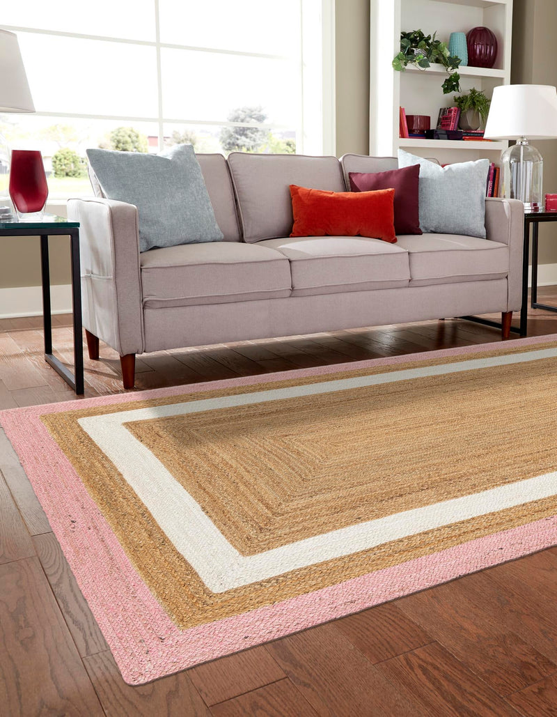 Woven Seaside Jute Collection Area Rug - Nantucket Rectangle Pink White Natural lifestyle 8