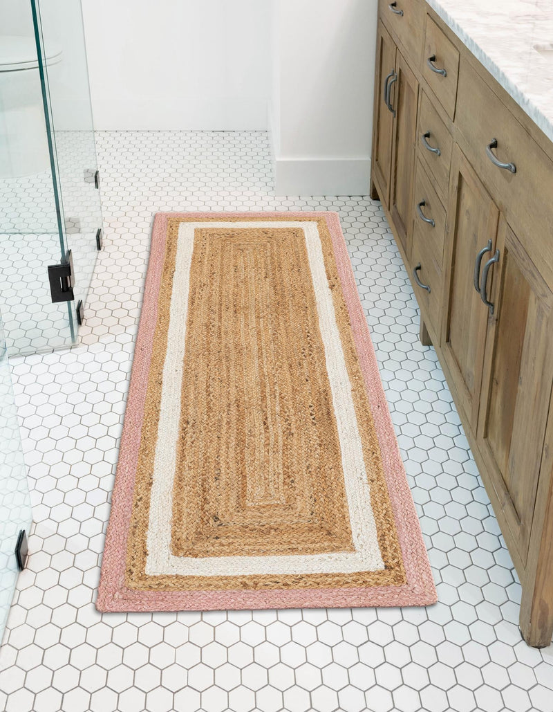 Woven Seaside Jute Collection Area Rug - Nantucket Runner Pink White Natural lifestyle 47