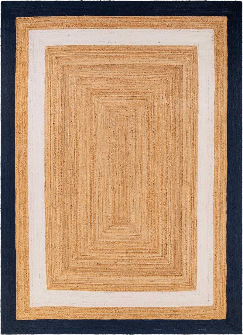Woven Seaside Jute Collection Area Rug - Nantucket Rectangle Navy Blue White Natural lifestyle 2