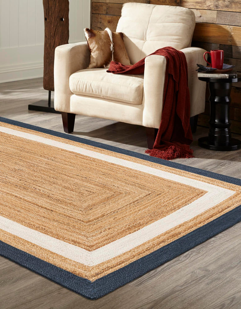 Woven Seaside Jute Collection Area Rug - Nantucket Rectangle Navy Blue White Natural lifestyle 5