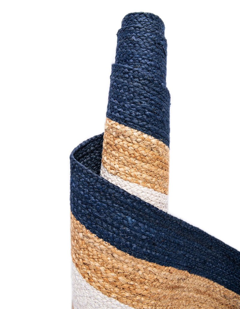 Woven Seaside Jute Collection Area Rug - Nantucket Rectangle Navy Blue White Natural lifestyle 22
