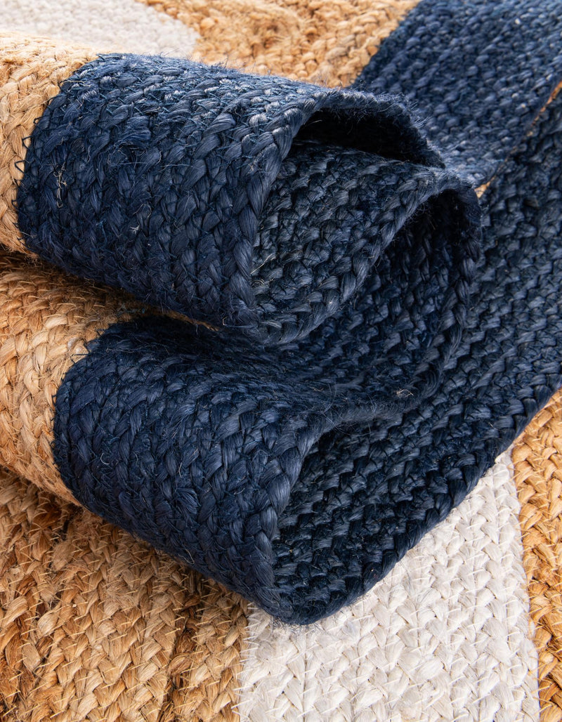 Woven Seaside Jute Collection Area Rug - Nantucket Rectangle Navy Blue White Natural lifestyle 26