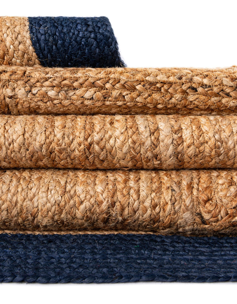 Woven Seaside Jute Collection Area Rug - Nantucket Rectangle Navy Blue White Natural lifestyle 28