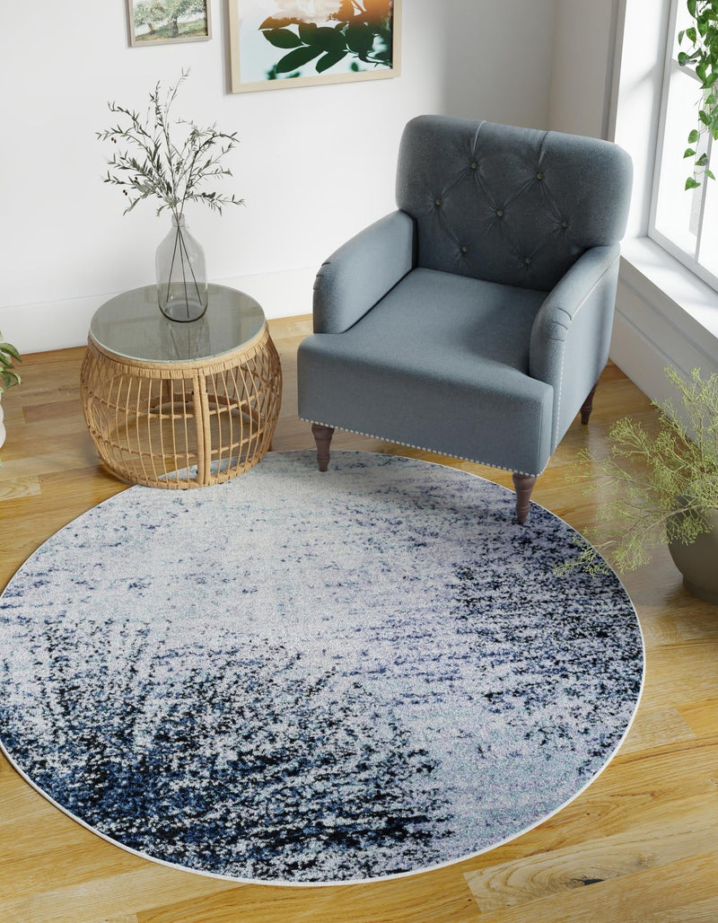 Santa Fe Trails Collection Area Rug - Zuni Round Blue and Gray lifestyle 23