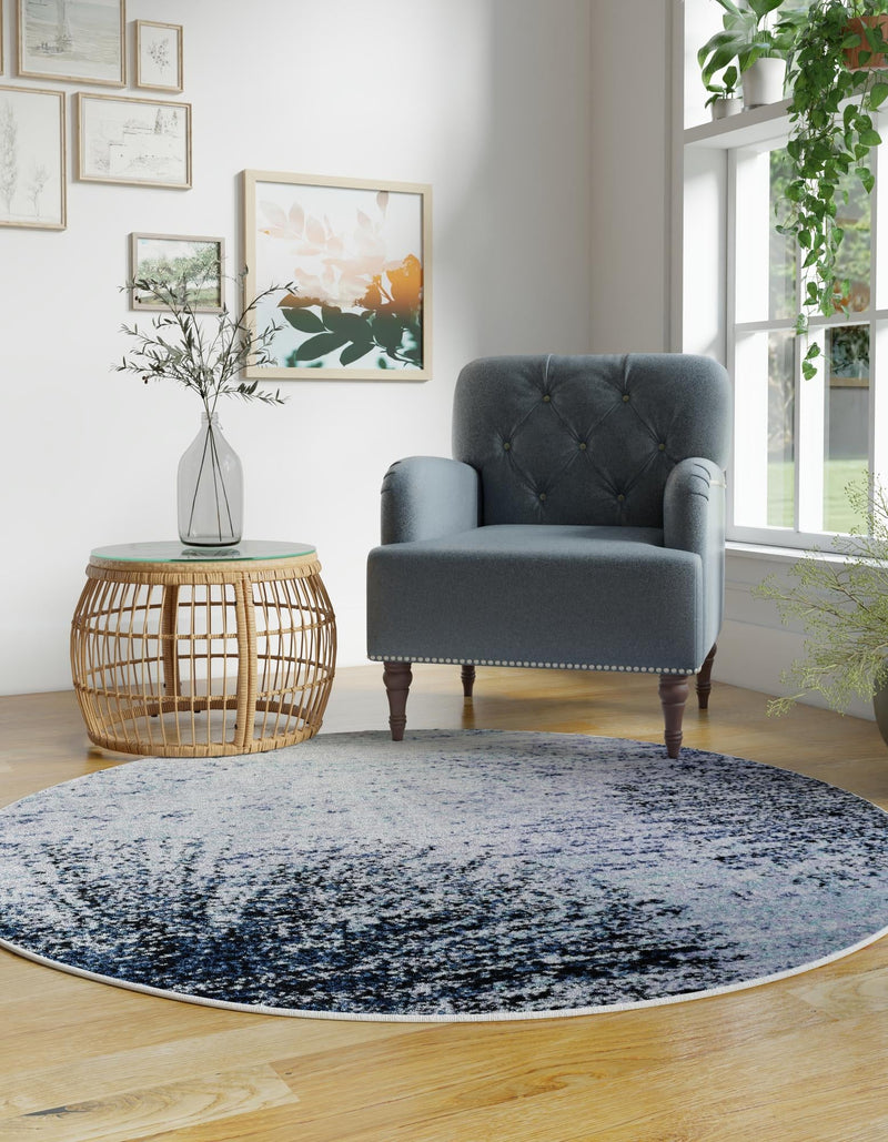 Santa Fe Trails Collection Area Rug - Zuni Round Blue and Gray lifestyle 27