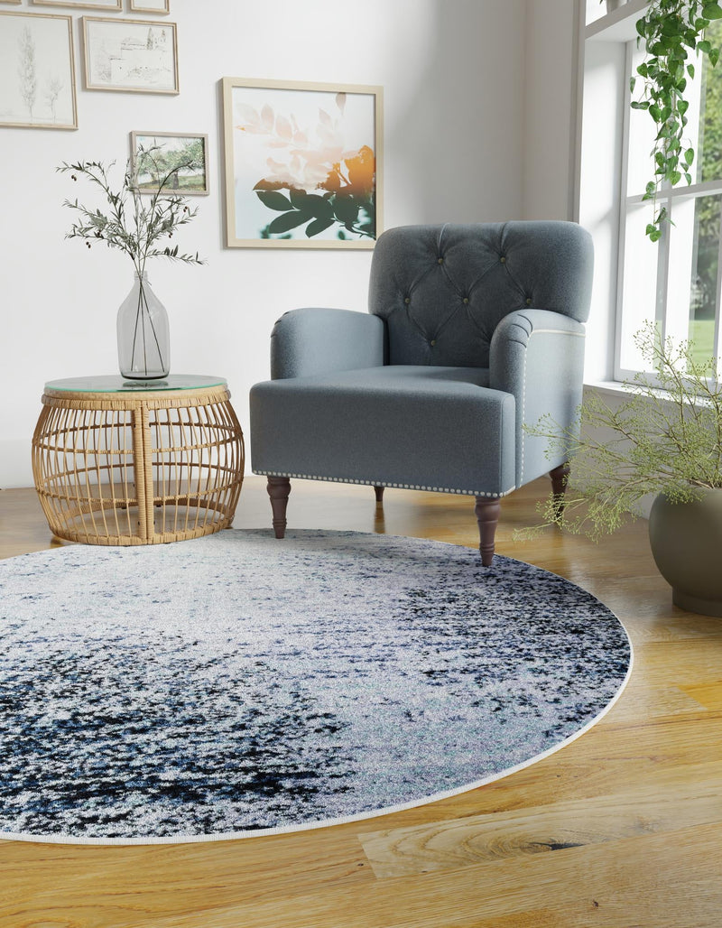 Santa Fe Trails Collection Area Rug - Zuni Round Blue and Gray lifestyle 31