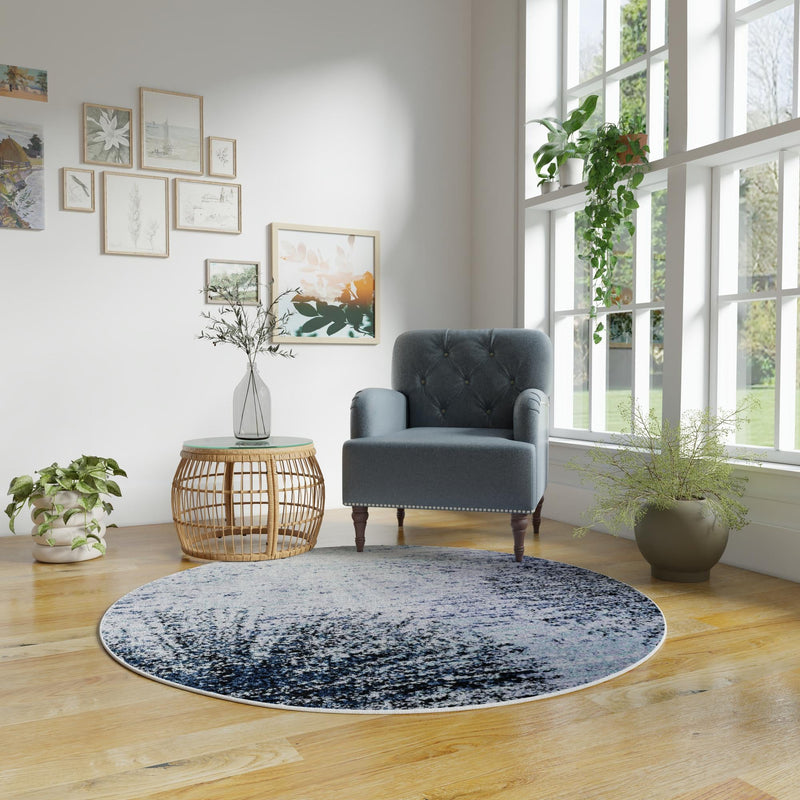 Santa Fe Trails Collection Area Rug - Zuni Round Blue and Gray lifestyle 90