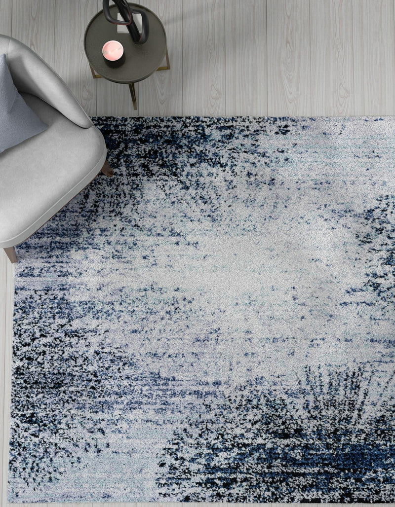 Santa Fe Trails Collection Area Rug - Zuni Square Blue and Gray lifestyle 32