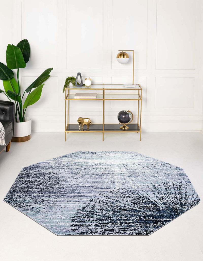 Santa Fe Trails Collection Area Rug - Zuni Octagon Blue and Gray lifestyle 45
