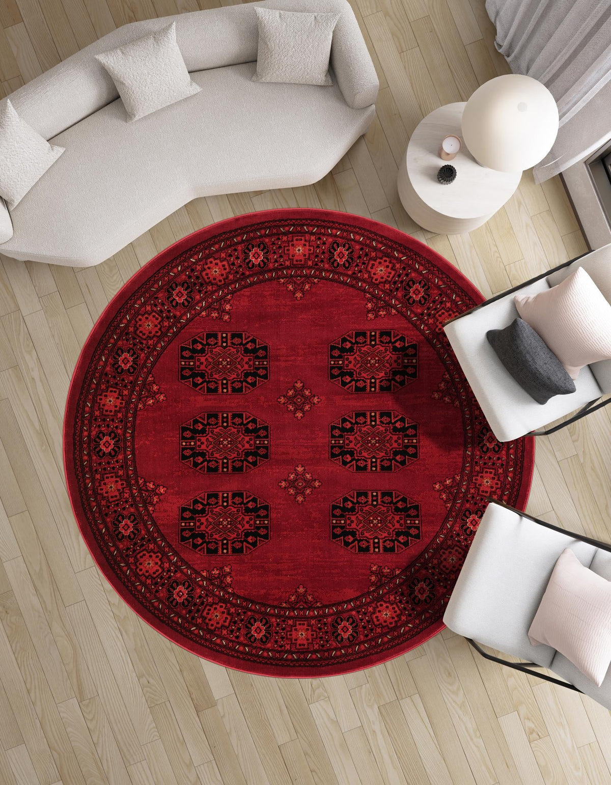 Samarkand Elegance Collection Area Rug - Fergana Round Red lifestyle 91