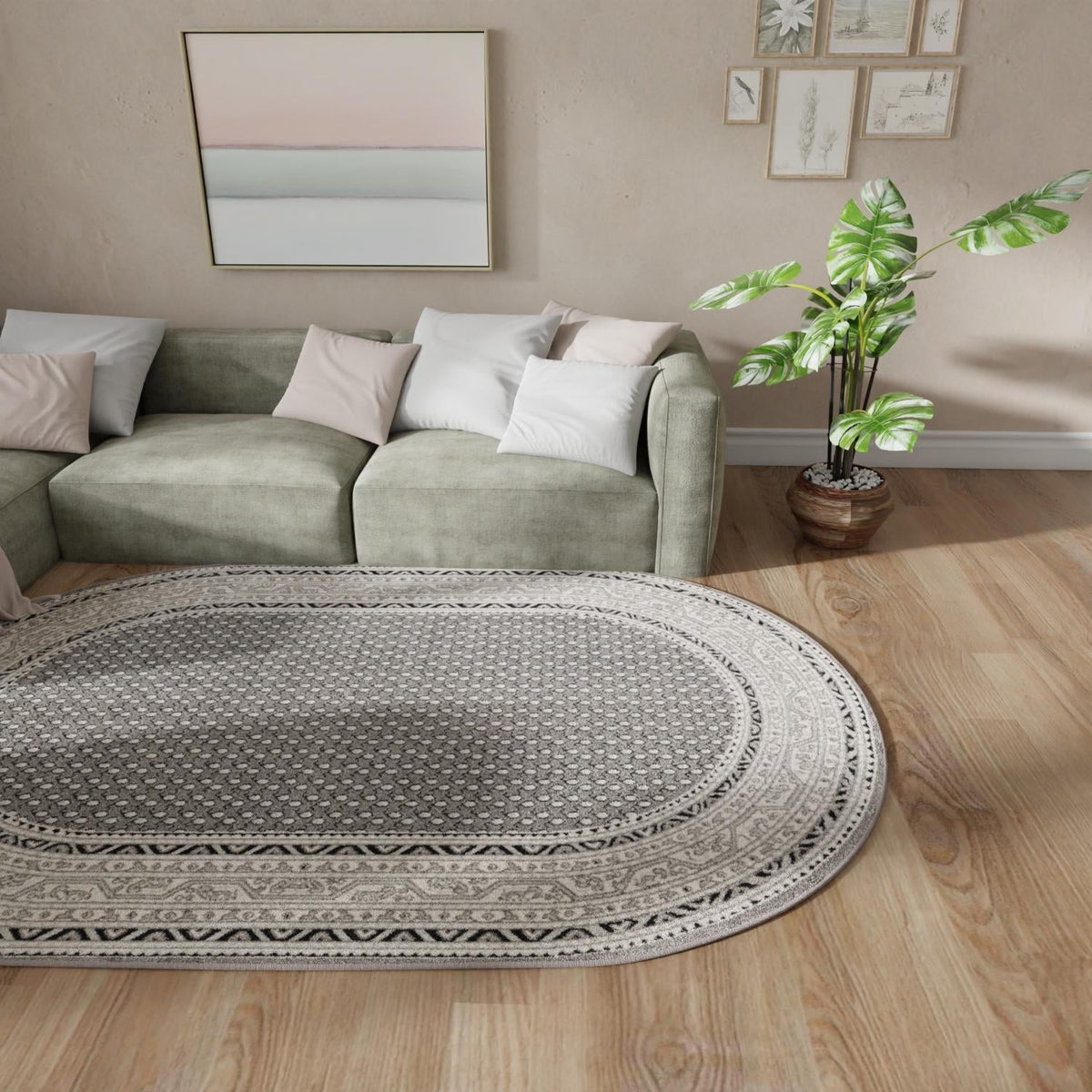 Soho Elegance Collection Area Rug - Mercer (Gray) Oval Gray lifestyle 84