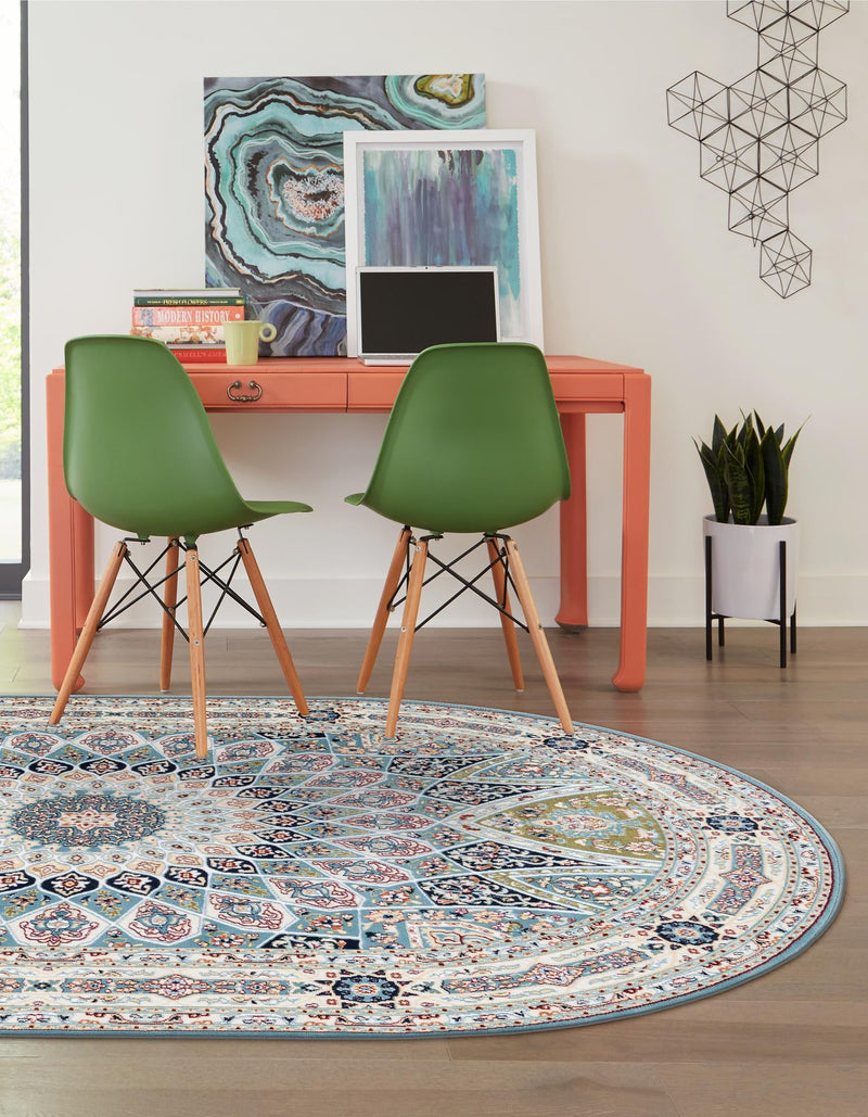 Persian Elegance Collection Area Rug - Hamedan (Blue) Oval Blue lifestyle 40