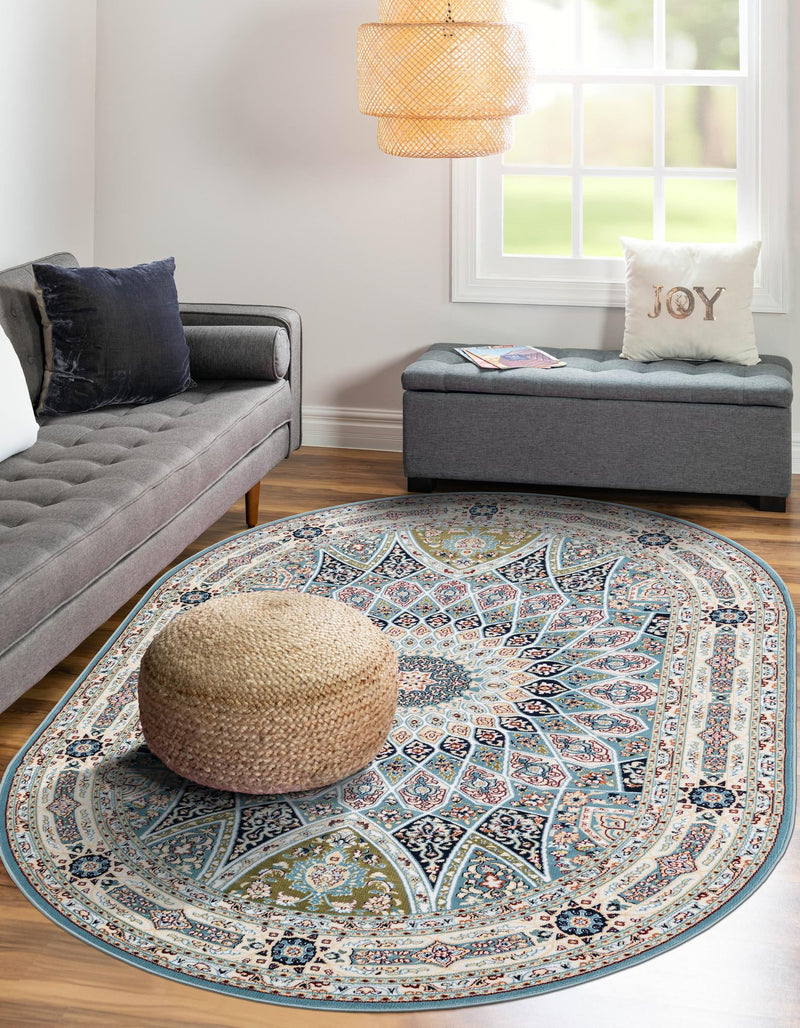 Persian Elegance Collection Area Rug - Hamedan (Blue) Oval Blue lifestyle 44