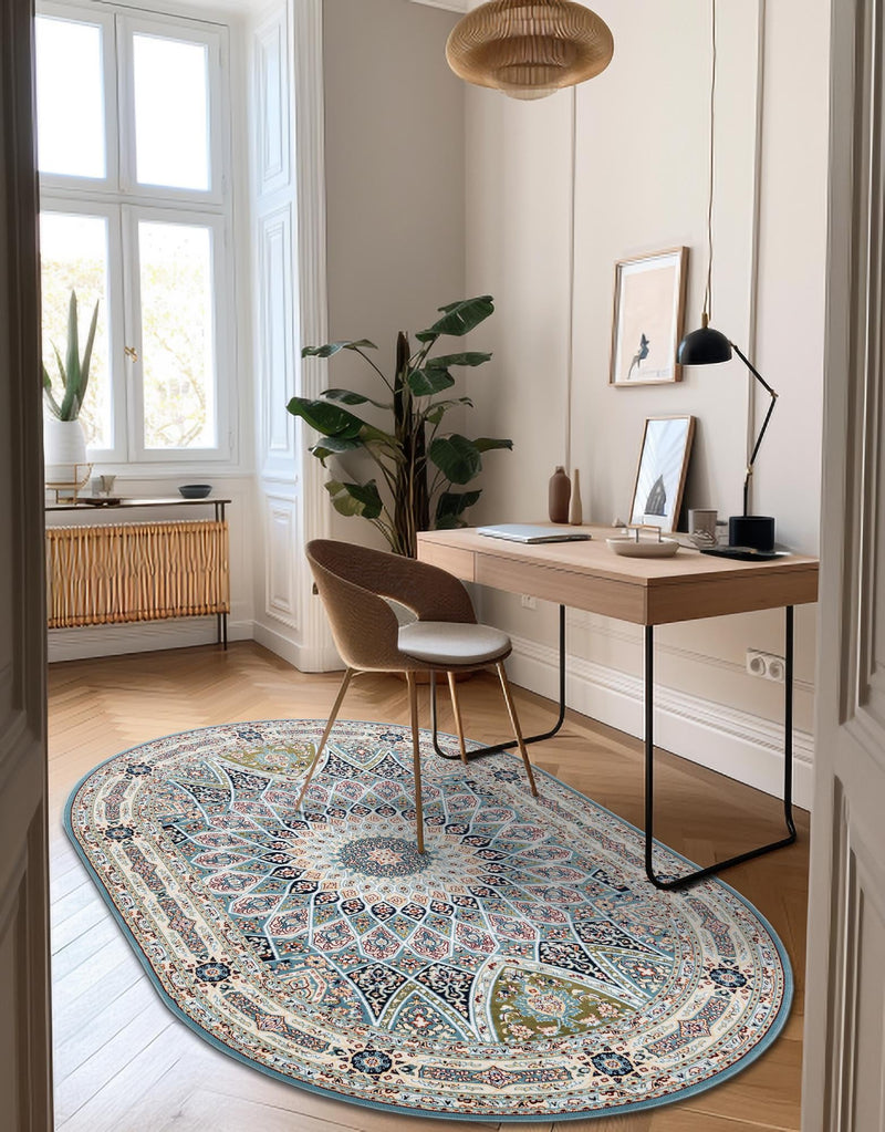 Persian Elegance Collection Area Rug - Hamedan (Blue) Oval Blue lifestyle 48