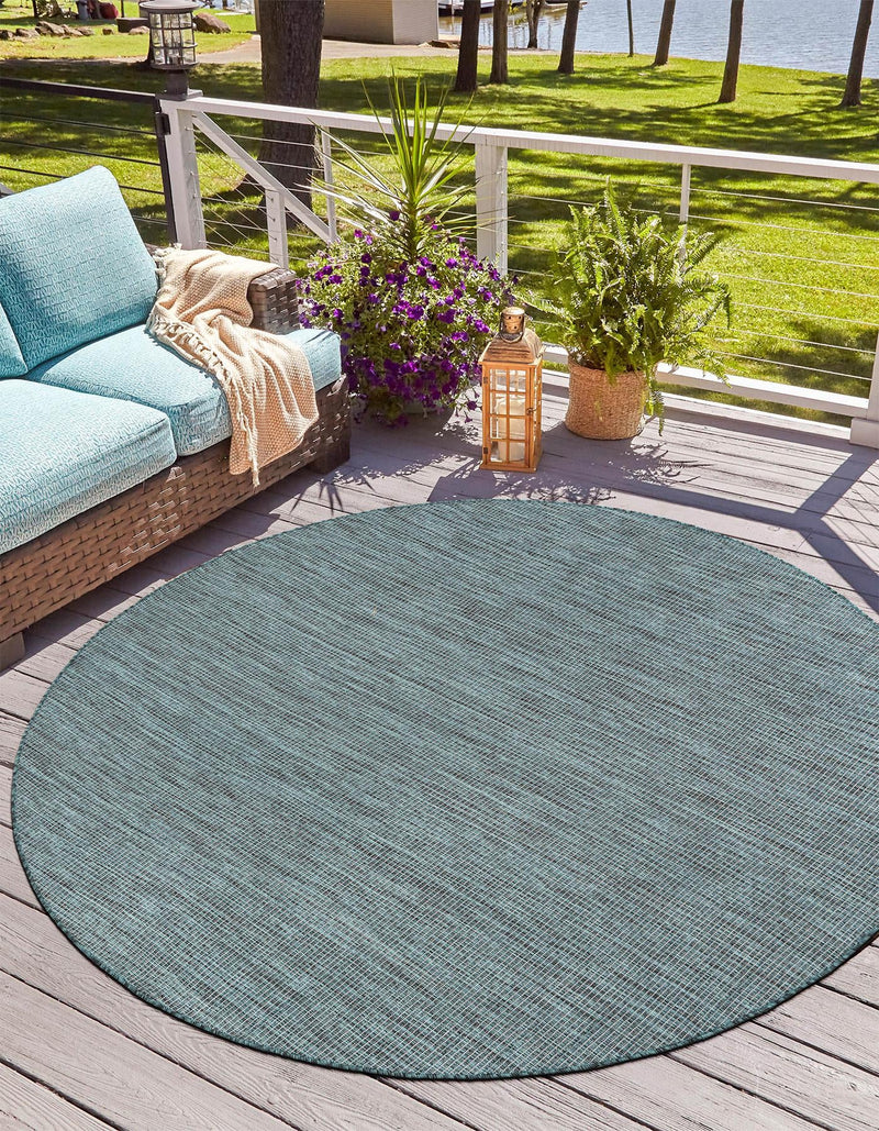 Patio Perfection Collection Area Rug - Veranda (Teal) Round Teal lifestyle 0
