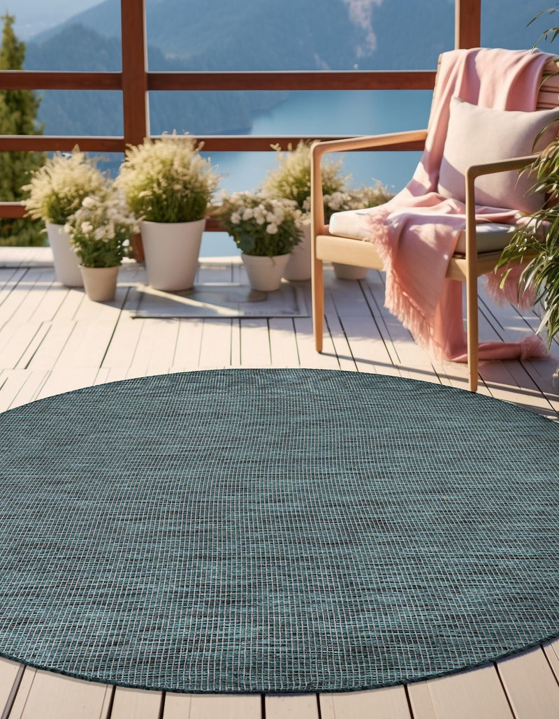 Patio Perfection Collection Area Rug - Veranda (Teal) Round Teal lifestyle 3