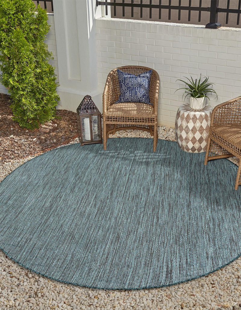 Patio Perfection Collection Area Rug - Veranda (Teal) Round Teal lifestyle 5