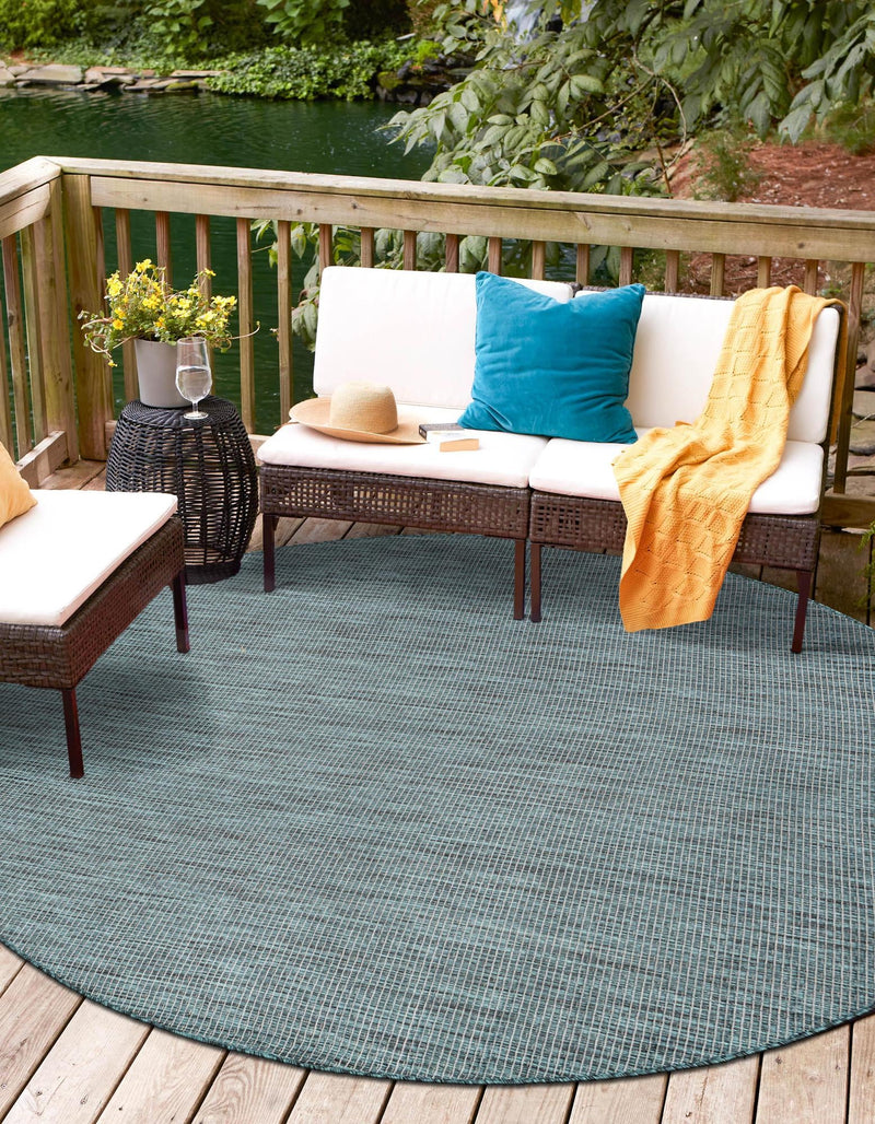 Patio Perfection Collection Area Rug - Veranda (Teal) Round Teal lifestyle 7