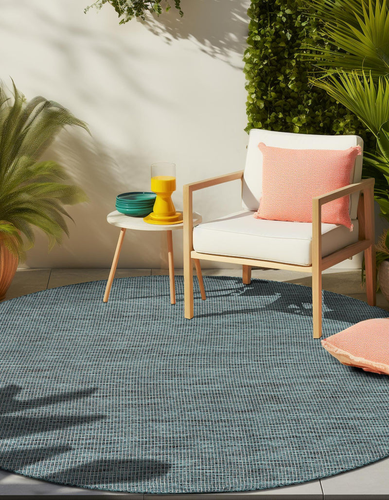 Patio Perfection Collection Area Rug - Veranda (Teal) Round Teal lifestyle 8