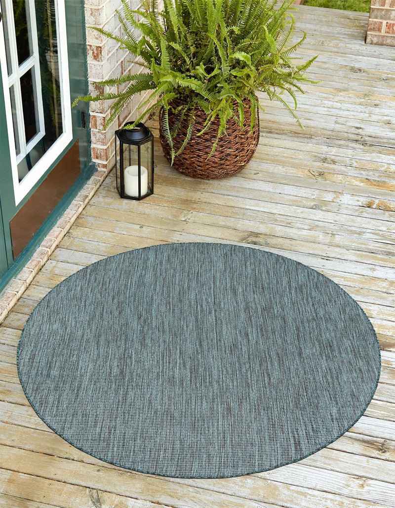 Patio Perfection Collection Area Rug - Veranda (Teal) Round Teal lifestyle 9
