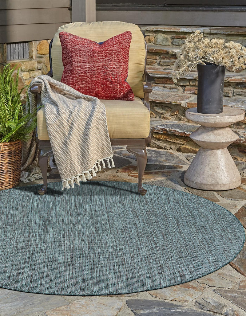 Patio Perfection Collection Area Rug - Veranda (Teal) Round Teal lifestyle 10