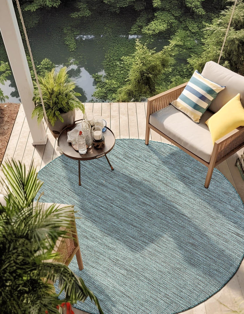Patio Perfection Collection Area Rug - Veranda (Teal) Round Teal lifestyle 11