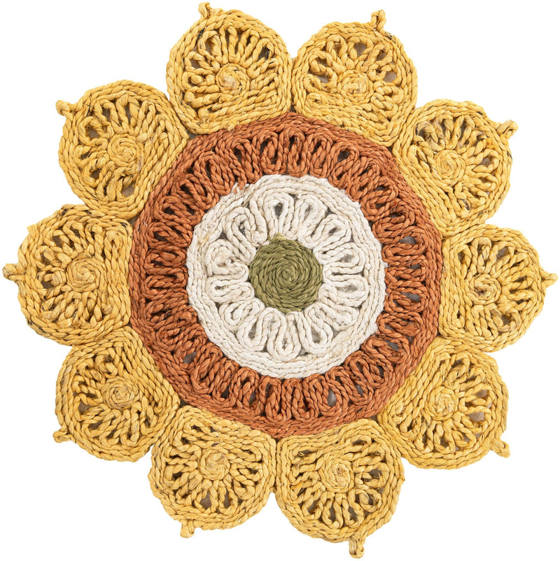 Woven Seaside Jute Collection Area Rug - Coastalhaven (Sunflower Yellow) Round Sunflower Yellow lifestyle 2